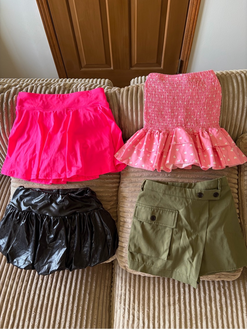 Set of 4 Girls' Skirts and Shorts - Hot Pink, Light Pink, Black, Olive